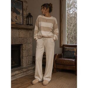 H&M Beige Cream Striped Knit Sweater Cozy Neutral Minimalist